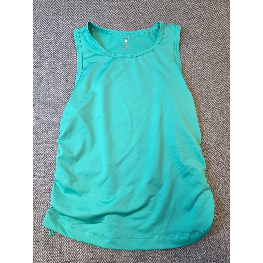 Layer 8 Tank Top Womens Large Teal Qwick-Dry Ruched Side Sleeveless Workout Gym